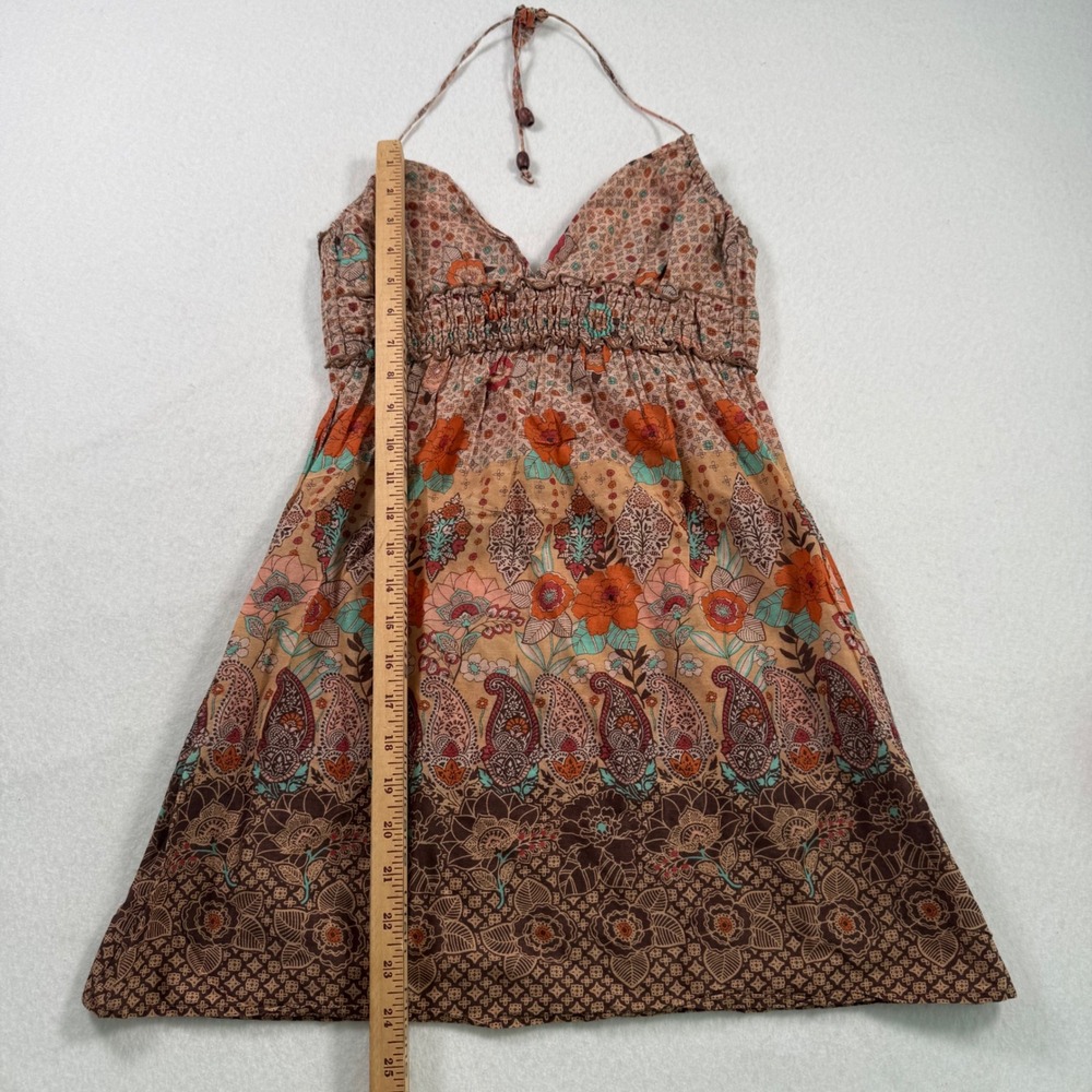 Y2K Bershka Orange Floral Paisley Halter Top Smocked Cotton Boho Womens Medium - Picture 8 of 9